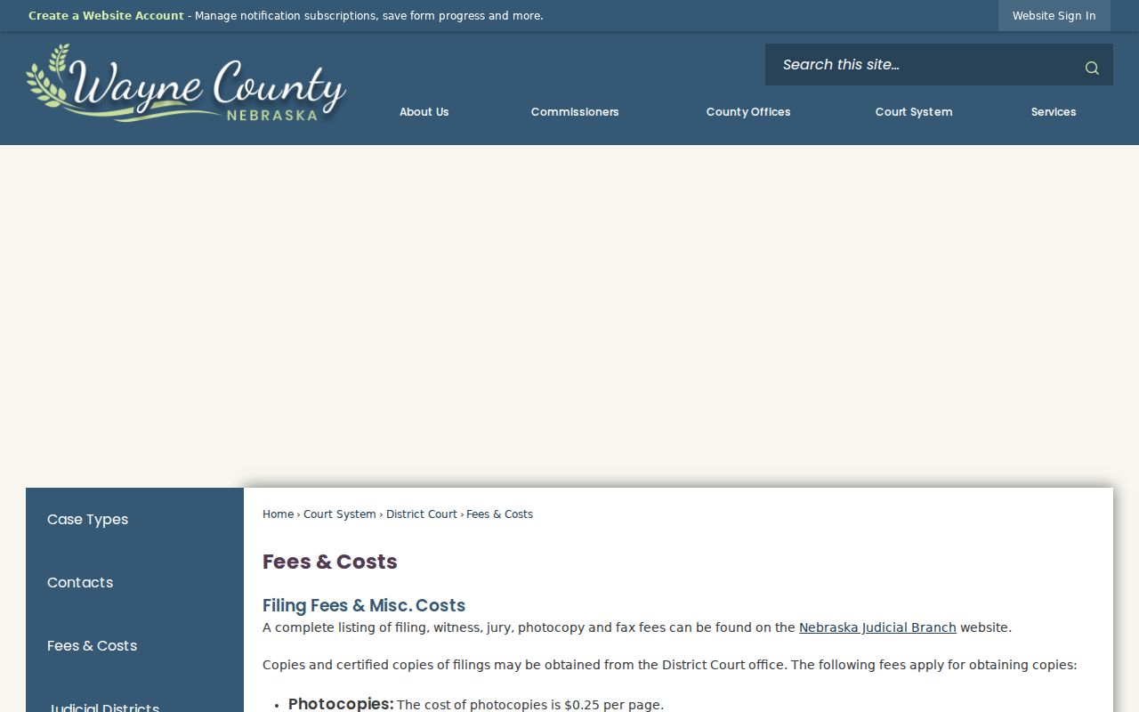 Wayne County warrant records copy fee page