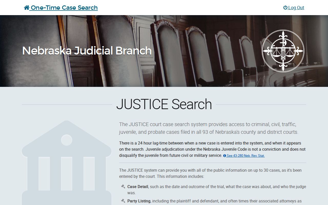 Wayne County warrant records Nebraska JUSTICE search