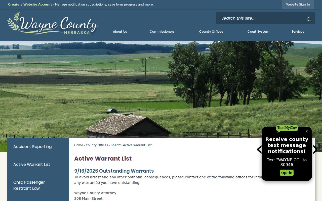 Wayne County warrant records active list page